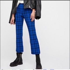 Free People Blue Plaid Kick Flare Pants size 4